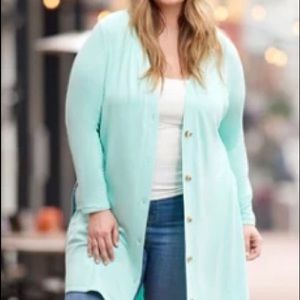 Long button down mint cardigan